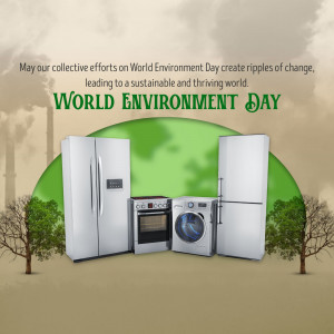 World Environment Day graphic featuring appliances and a message about sustainability.