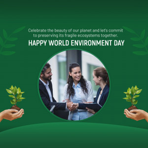World Environment Day graphic with people shaking hands and plants