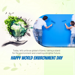 Illustration of people painting a wall with a globe made of leaves and earth.