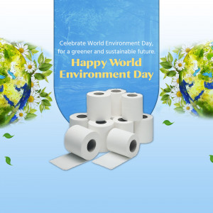 World Environment Day graphic with toilet paper rolls and flowers