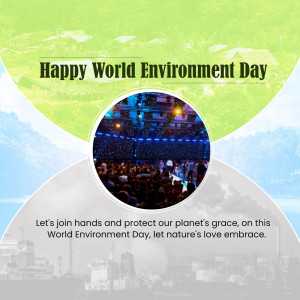 World Environment Day graphic with cityscape and crowd image