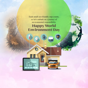 World Environment Day graphic with eco-friendly icons and a house