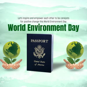 World Environment Day graphic with a passport and globes