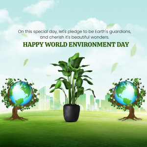 World Environment Day greeting with Earth globes and plants