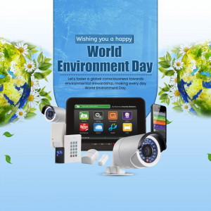 World Environment Day graphic with security devices and a globe