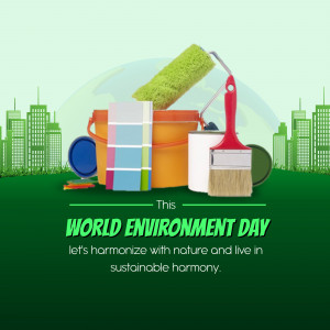 World Environment Day illustration with painting tools and a cityscape