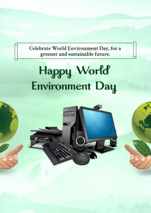 World Environment Day graphic with computer equipment and globes
