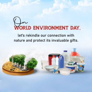 World Environment Day graphic with plastic waste and nature elements