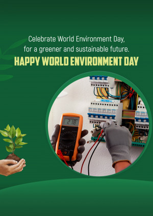 Image depicting World Environment Day with a focus on sustainable energy and electrical work.