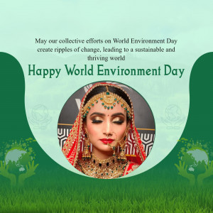 World Environment Day greeting featuring an Indian bride and environmental imagery.