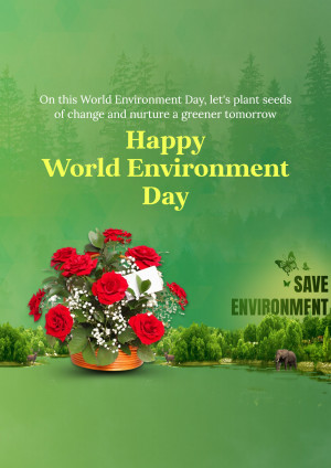 World Environment Day greeting with flowers and nature scene