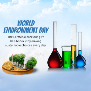 World Environment Day graphic with test tubes and a landscape