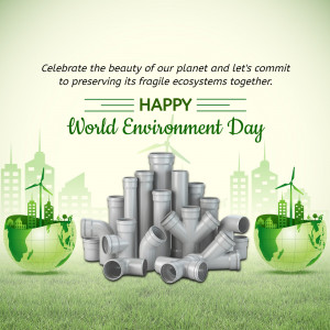 World Environment Day graphic with pipes, globes, and wind turbines
