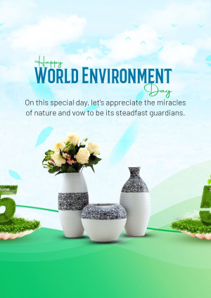 World Environment Day greeting with flowers and vases