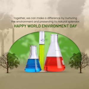 World Environment Day graphic with beakers and a green earth background