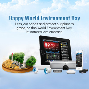 World Environment Day graphic with technology and nature elements