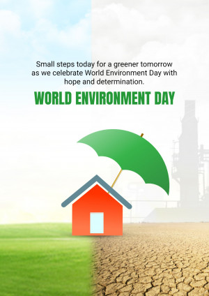 World Environment Day graphic with a house under an umbrella and a split landscape representing environmental contrast.
