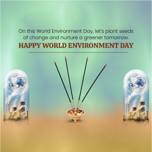 World Environment Day graphic with seedlings and industrial pollution