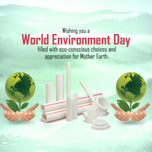 World Environment Day graphic with globes, pipes, and hands.