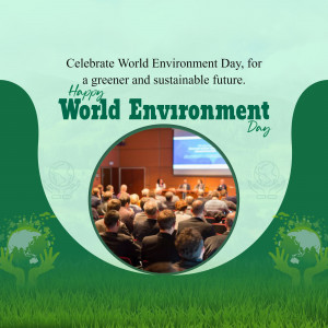 World Environment Day graphic with people attending a conference