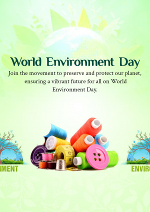 World Environment Day poster with sewing materials and a green background.