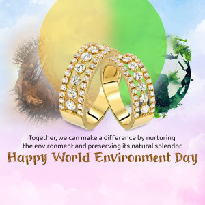 Gold and diamond ring with a blurred environmental background for World Environment Day