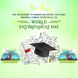 World Environment Day graphic with illustrations of education and nature.