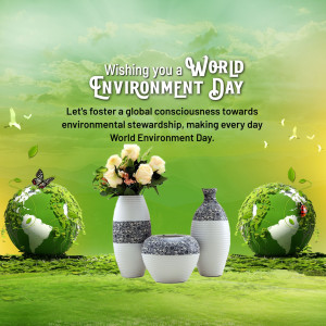 World Environment Day image with globe and flowers