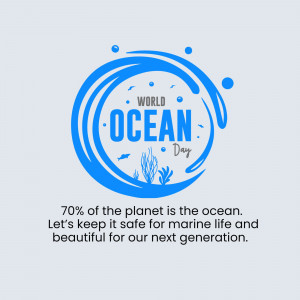 World Ocean Day graphic with a blue circular wave design and text.