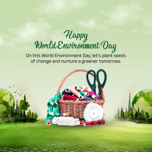 World Environment Day illustration with gardening tools and globes