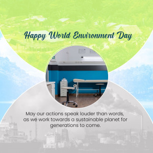 World Environment Day graphic with a cityscape and office scene