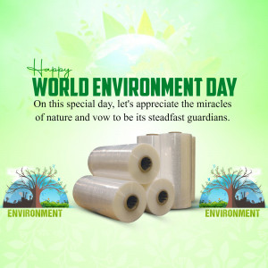 World Environment Day graphic with rolls of plastic and trees