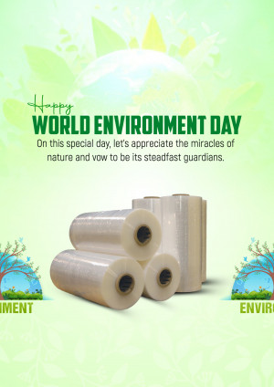 World Environment Day graphic with rolls of plastic and nature elements