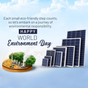 World Environment Day graphic with solar panels and eco-friendly imagery.