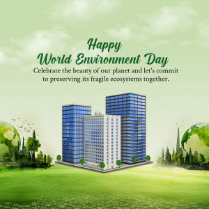 World Environment Day graphic with buildings and globes