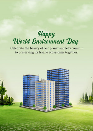 World Environment Day graphic with buildings and greenery