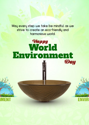 World Environment Day greeting with a sink and nature elements