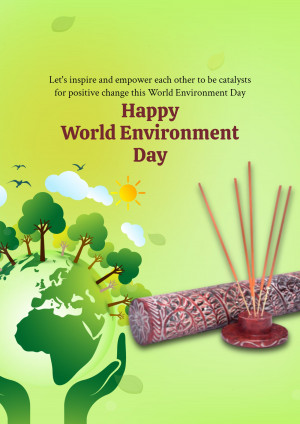 World Environment Day graphic with Earth, trees, sun, and incense