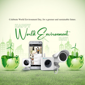 World Environment Day graphic with technology and a green Earth