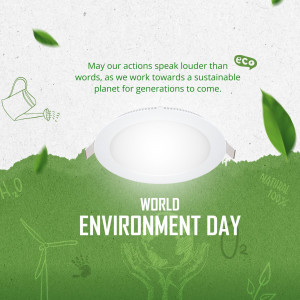 World Environment Day graphic with leaves, a watering can, and a lightbulb.