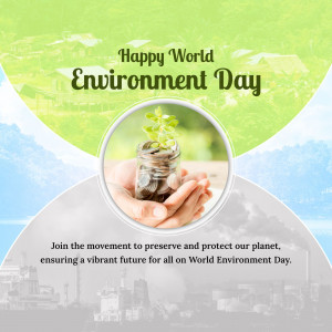 World Environment Day graphic with hands holding a plant growing from coins