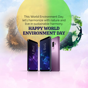 World Environment Day advertisement featuring Samsung smartphones with a nature background.