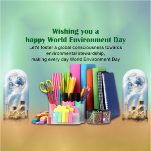 World Environment Day greeting with stationery and environmental imagery
