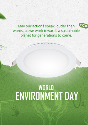 Image promoting World Environment Day with a lightbulb and green leaves.