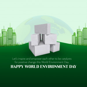 World Environment Day graphic with building blocks and a green cityscape