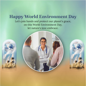 World Environment Day graphic with a doctor and family