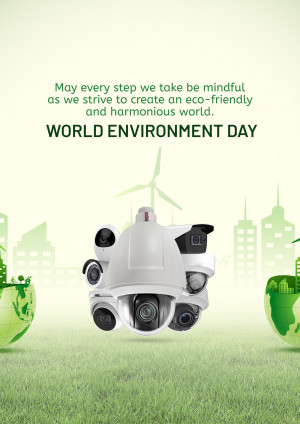 World Environment Day graphic with a robot holding a seedling and a cityscape in the background.