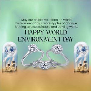 World Environment Day graphic with diamond rings and factory emissions