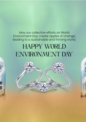 World Environment Day advertisement featuring diamond rings and a green gradient background.