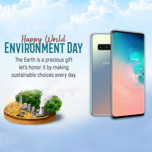 World Environment Day graphic with a smartphone and environmental elements